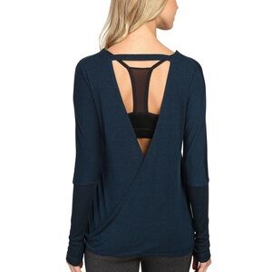 Onzie Hot Yoga Drapey V Back Top One Size Teal Green Heather Blue